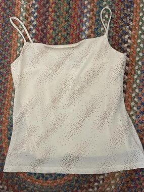 Cream Rainbow High neck mesh Rhinestone Spaghetti-Strap Camisole